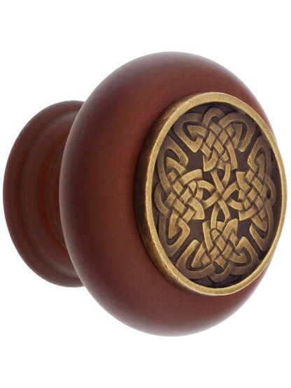 1 1/2 inch Diameter Celtic Isles Knob in Cherry/Antique Brass.